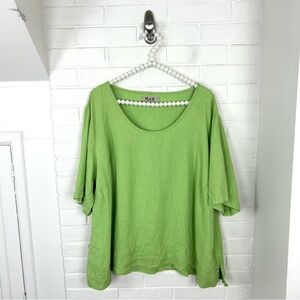 FLAX Plus Size Green Linen Short Sleeve Top Size 1G 18/20